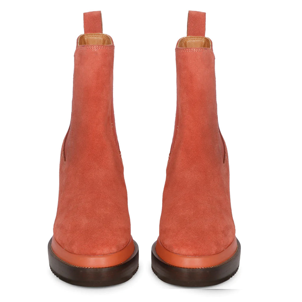 Saint Sylvie Orange Suede Leather Inner Wedge Heel Boots