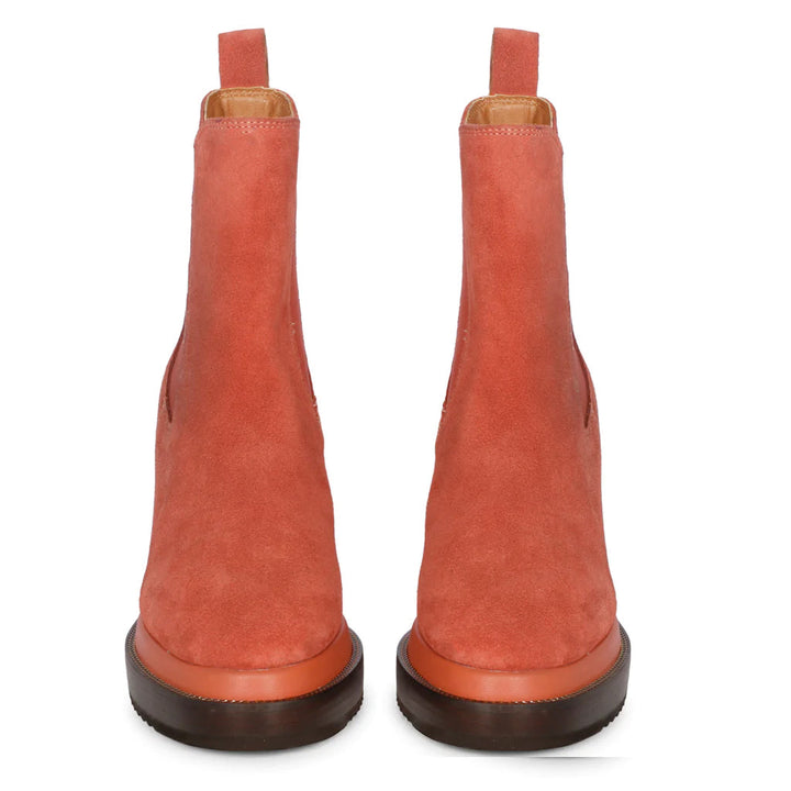 Saint Sylvie Orange Suede Leather Inner Wedge Heel Boots