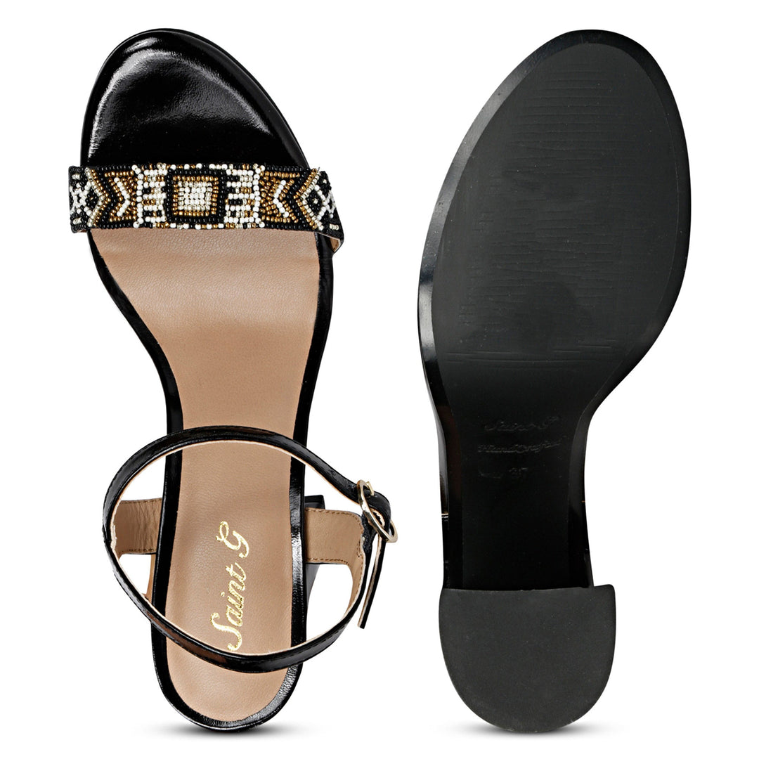 Black Patent Luxury: Saint Sierra's Embroidered Block Heels