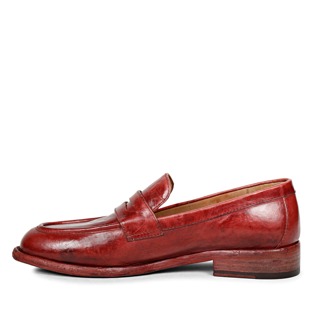 Saint Micola Red Leather Washed Moccasins