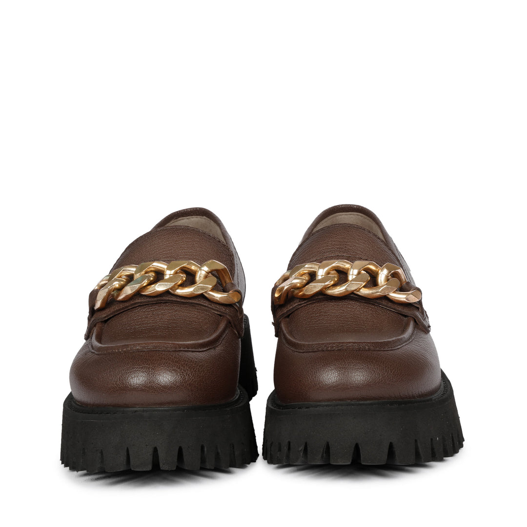 Saint Donna Gold Chain Embellished Brown Leather Moccasins