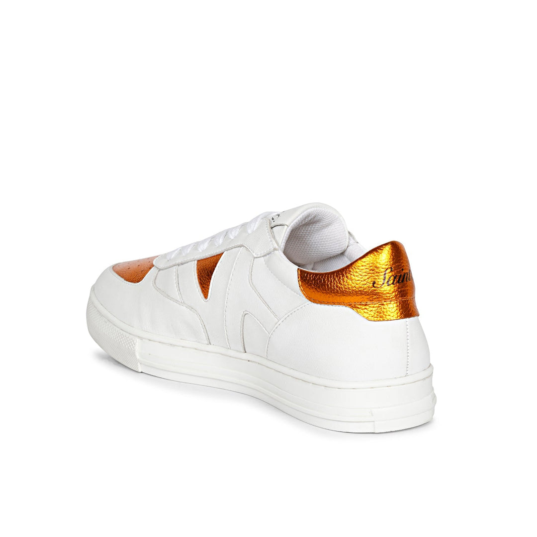 Saint Arlo Unisex White & Orange Leather Sneakers