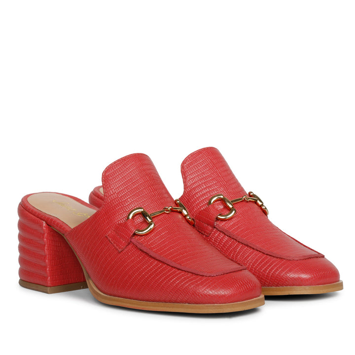 Step out in confidence with Saint Jasmine's red lizard moccasins, a perfect blend of fashion and comfort