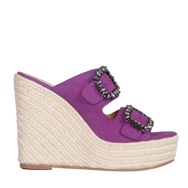 rendy Stone-Embellished Purple Wedge Shoes - Saint Floriana