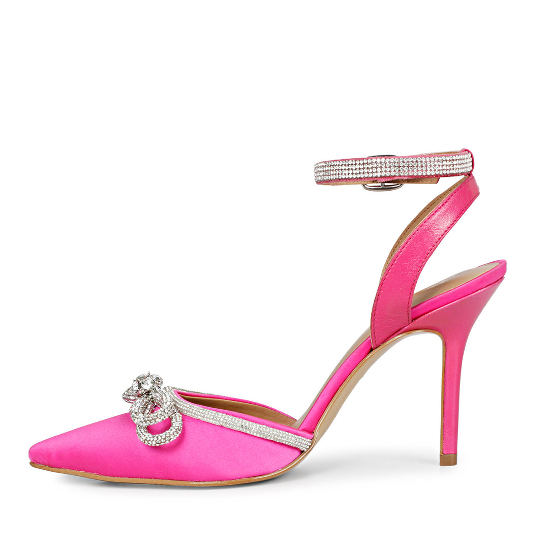 Saint Kylie Silver Crystal Bow Hot Pink Leather Pumps