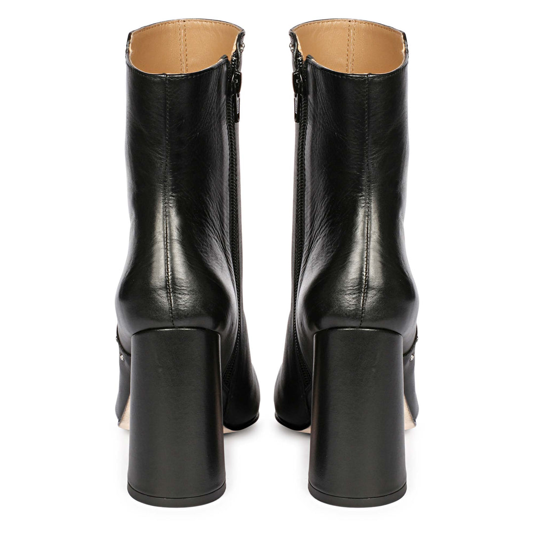 Block Heel Boots, Black Leather, Saint Fia