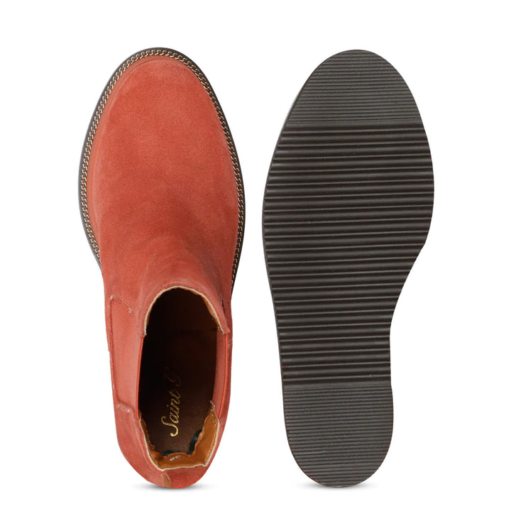 Saint Sylvie Orange Suede Leather Inner Wedge Heel Boots
