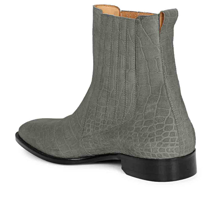 Saint Ollie Grey Croco Print Suede Leather Chelsea boot