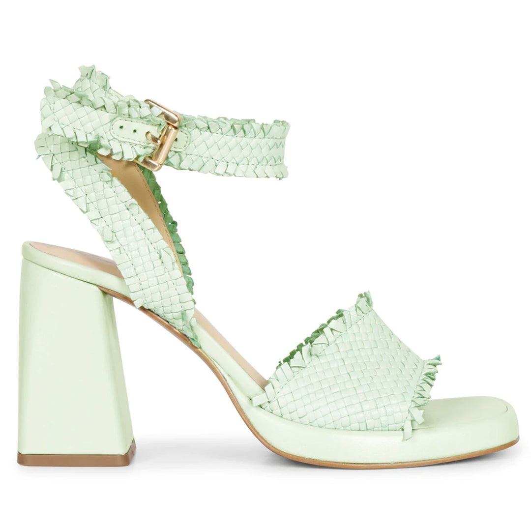 Saint Hannah's Block Heels: Aqua elegance in woven leather