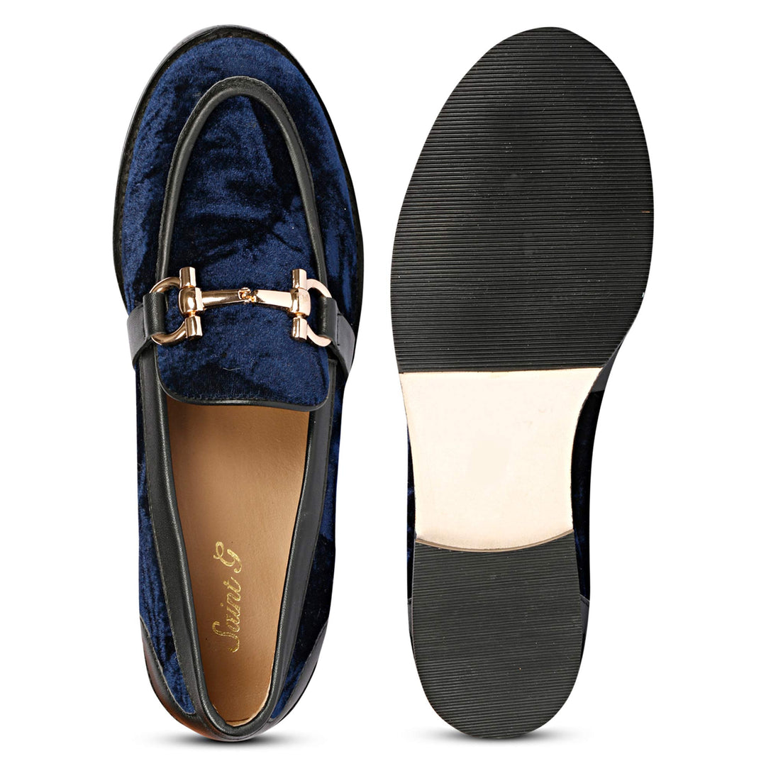 Saint Cinzia Blue Velvet Moccasins