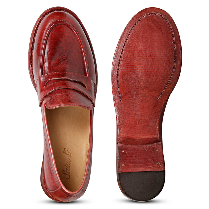 Saint Micola Red Leather Washed Moccasins