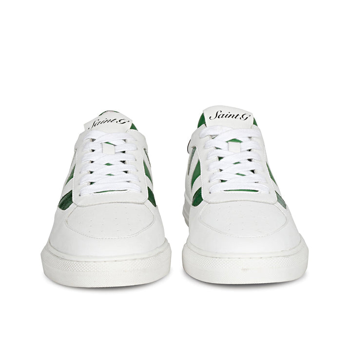 Saint Elliot Unisex White & Green Leather Handcrafted Sneakers