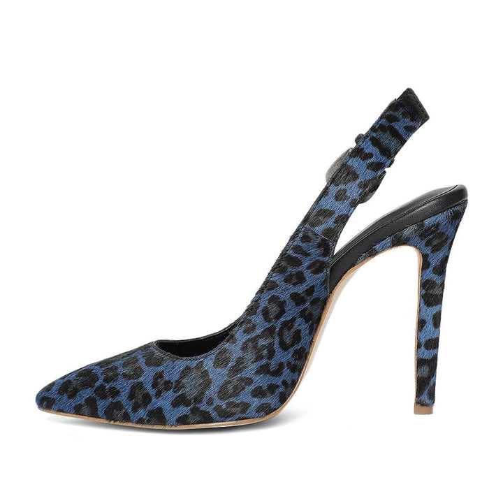 Saint Verona Blue Leopard Print Leather Kitten Stiletto Heels