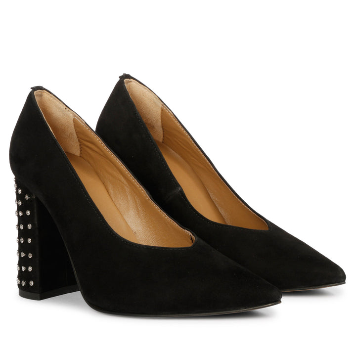 Saint Destiny Crystal Embellished Black Suede Leather Pumps