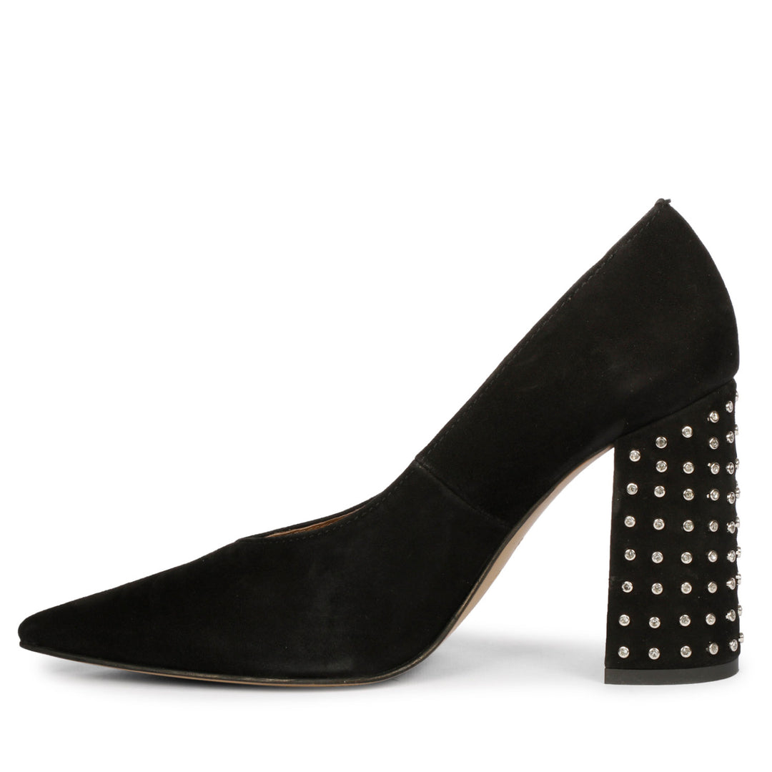 Saint Destiny Crystal Embellished Black Suede Leather Pumps