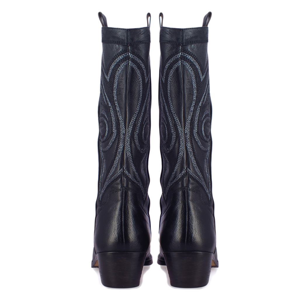 Saint Ashley Black Leather cowboy Calf Length Boots - SaintG India