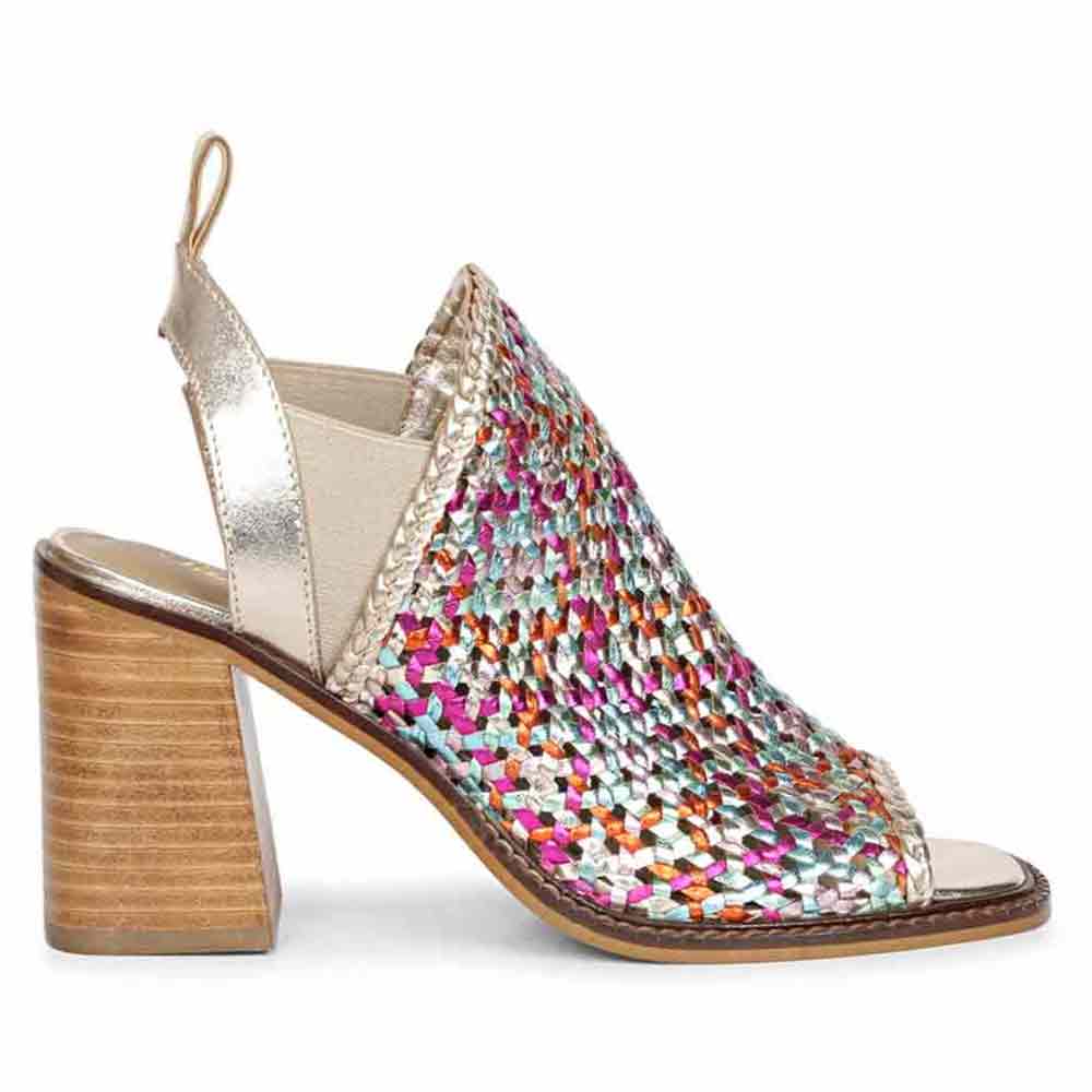Bella Multi Woven Leather Block Heels.