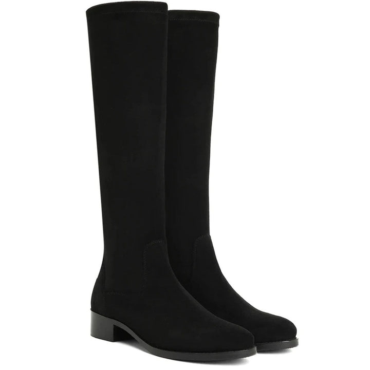 Saint Amy Black Stretch suede Leather Knee High Boots - SaintG