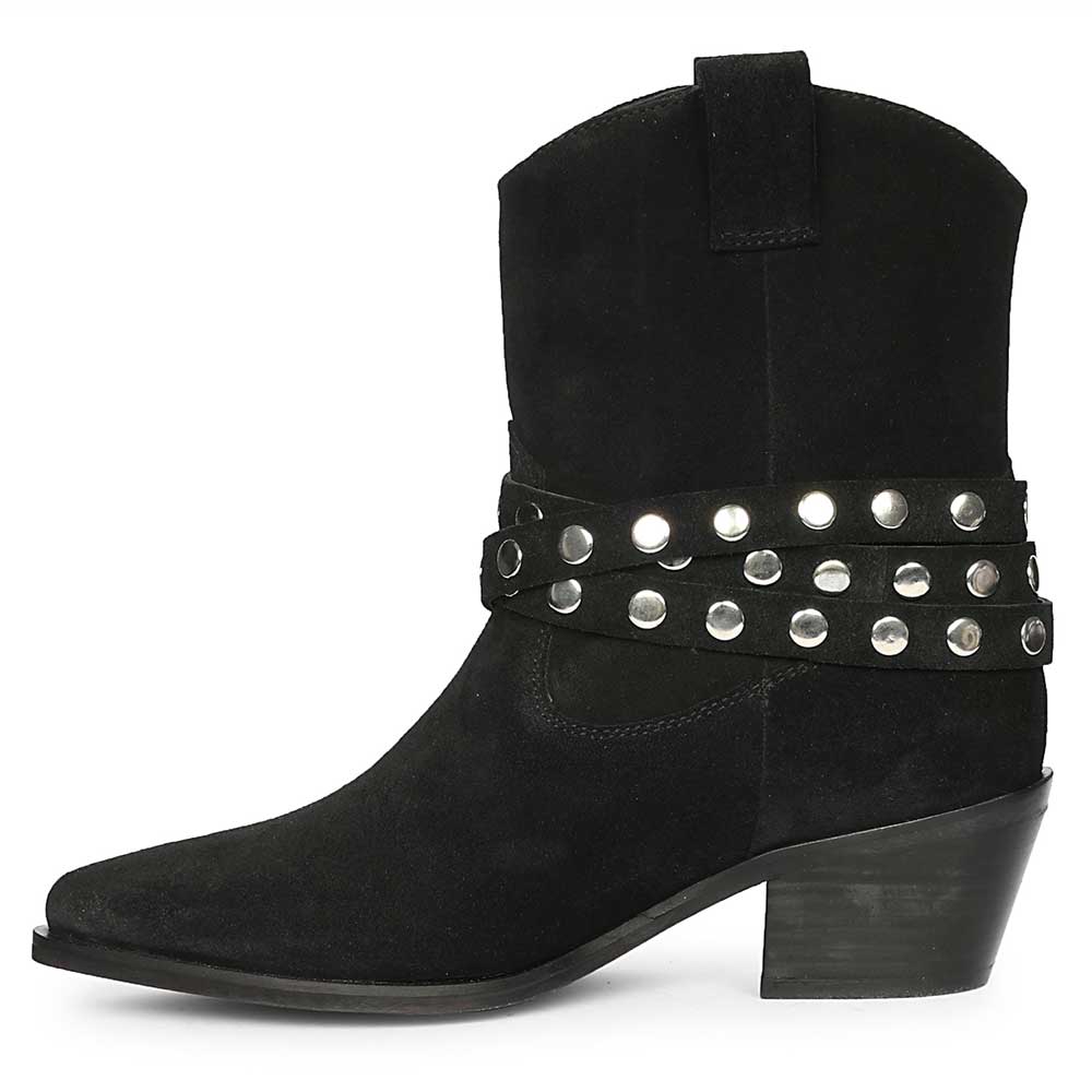 Black Suede Leather Ankle Boots with Studs
