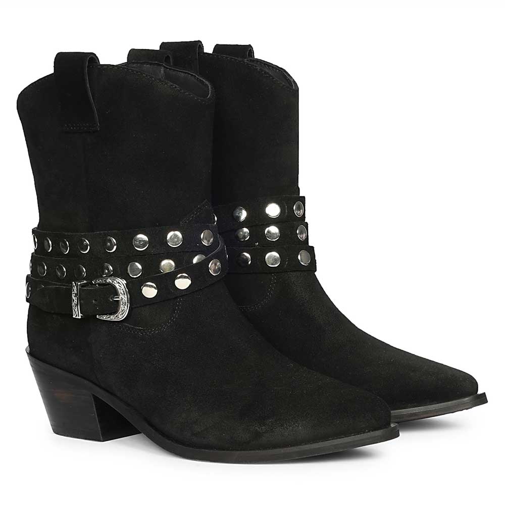 Bristol Black Suede Studded Ankle Boots