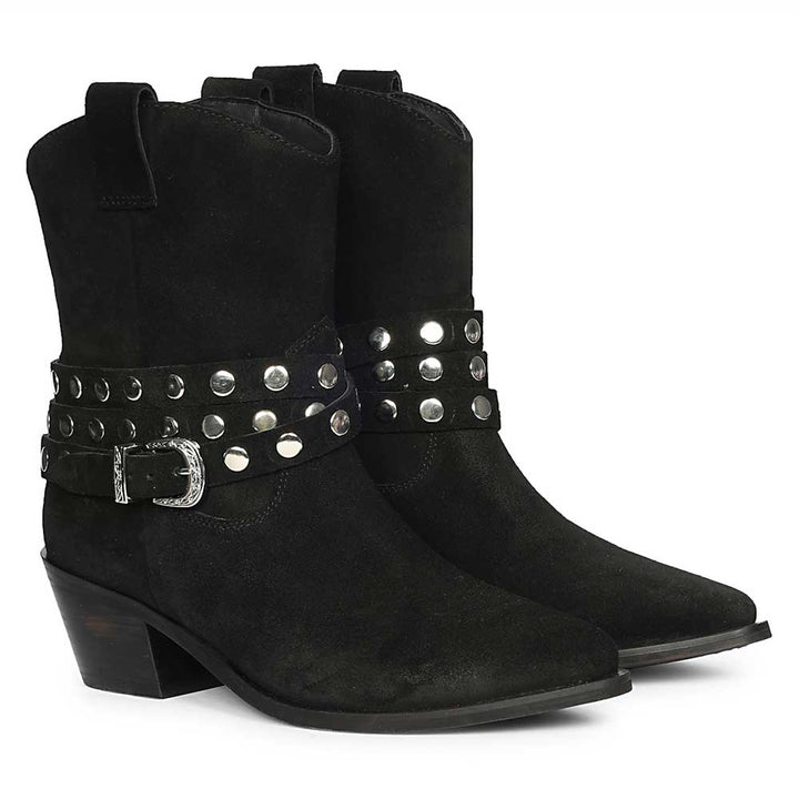 Bristol Black Suede Studded Ankle Boots