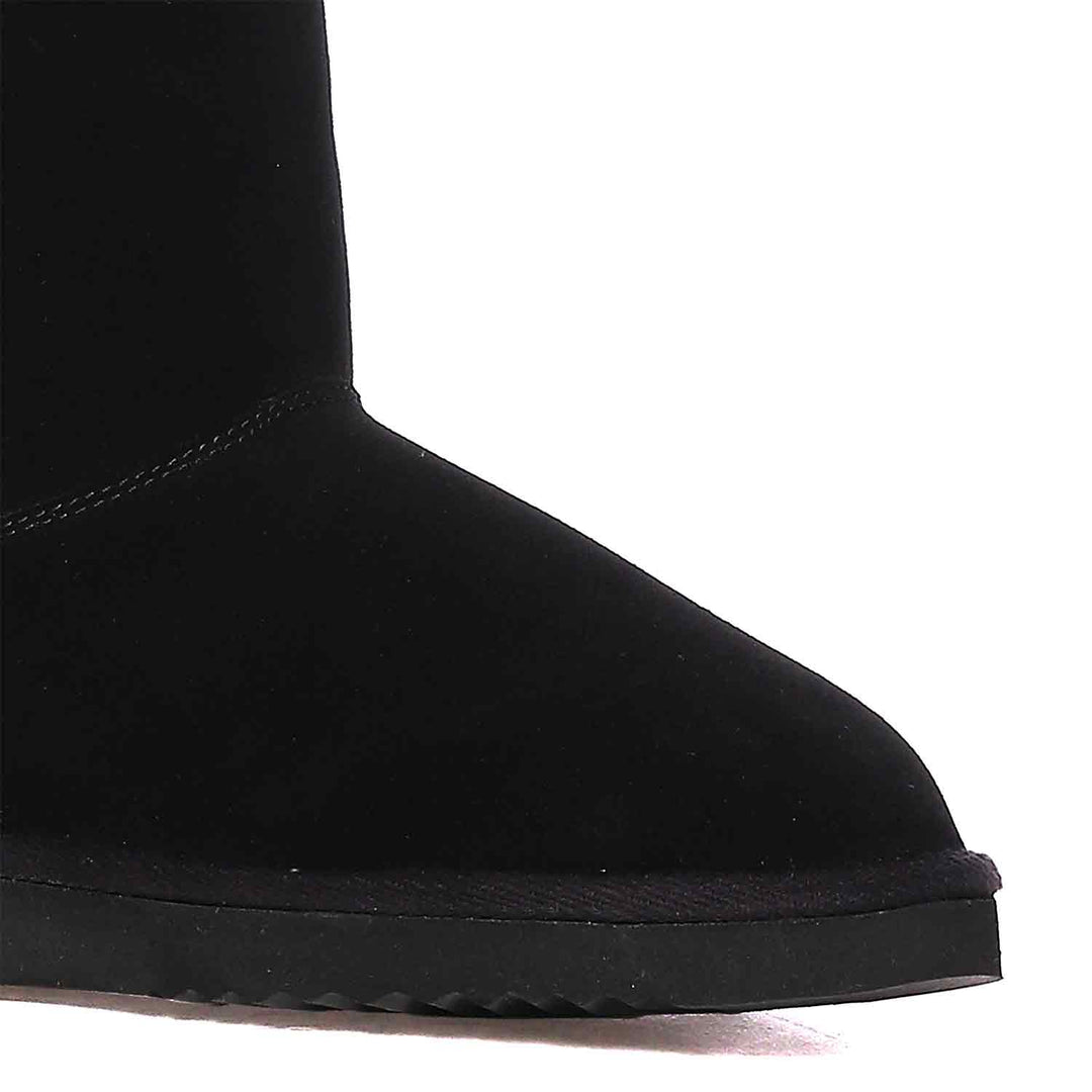 Buckle Detail Black Suede Boots