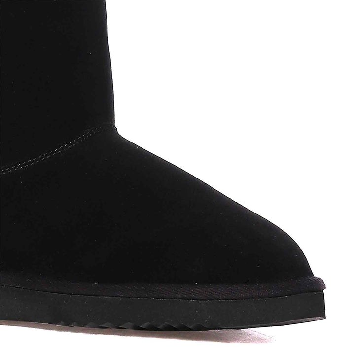 Buckle Detail Black Suede Boots