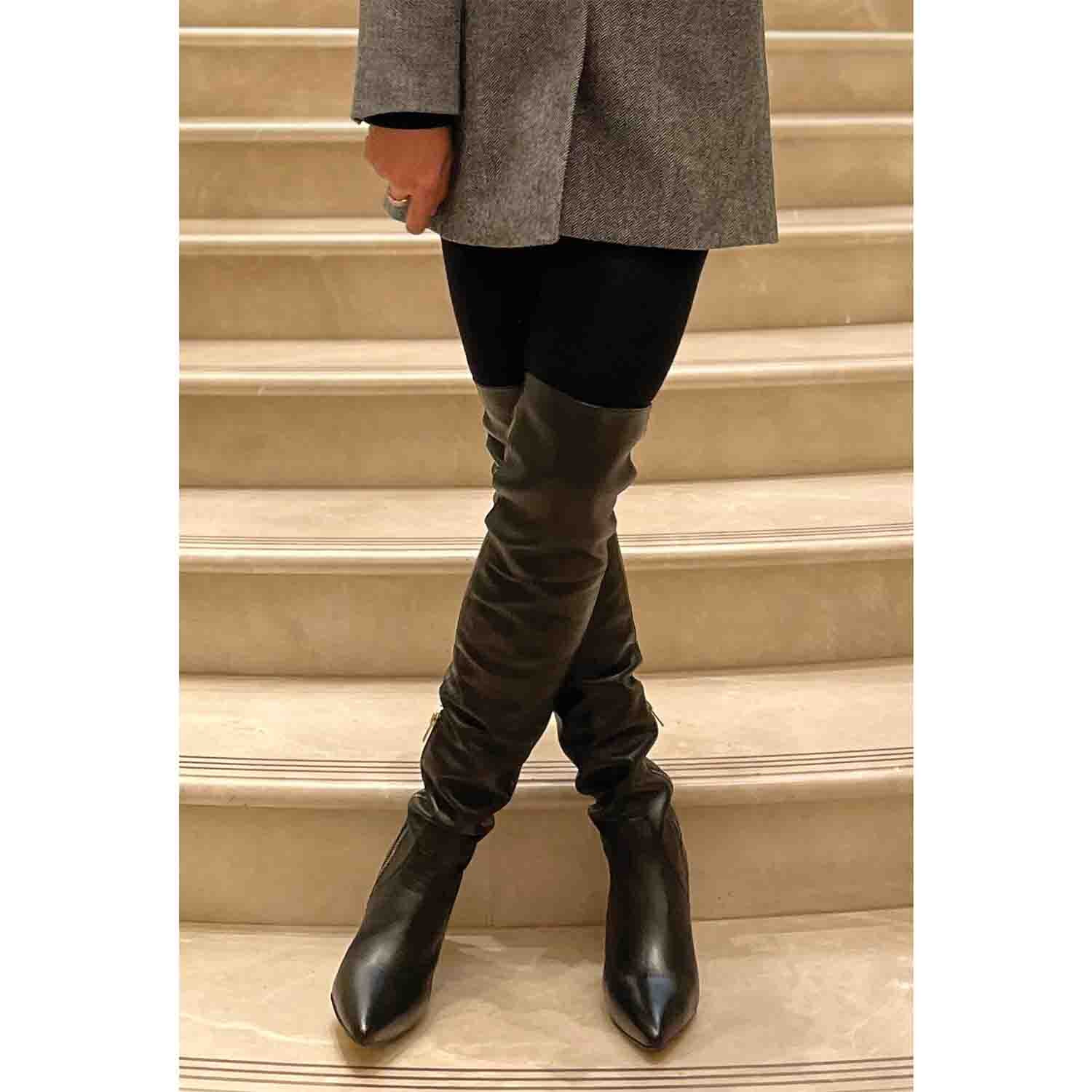 Saint Brigitte Black Stretch Napa Thigh High Boots – SaintG USA