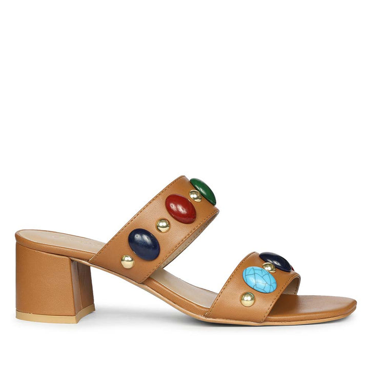 Saint Tahni Multi Stone Cuoio Leather Block Heels