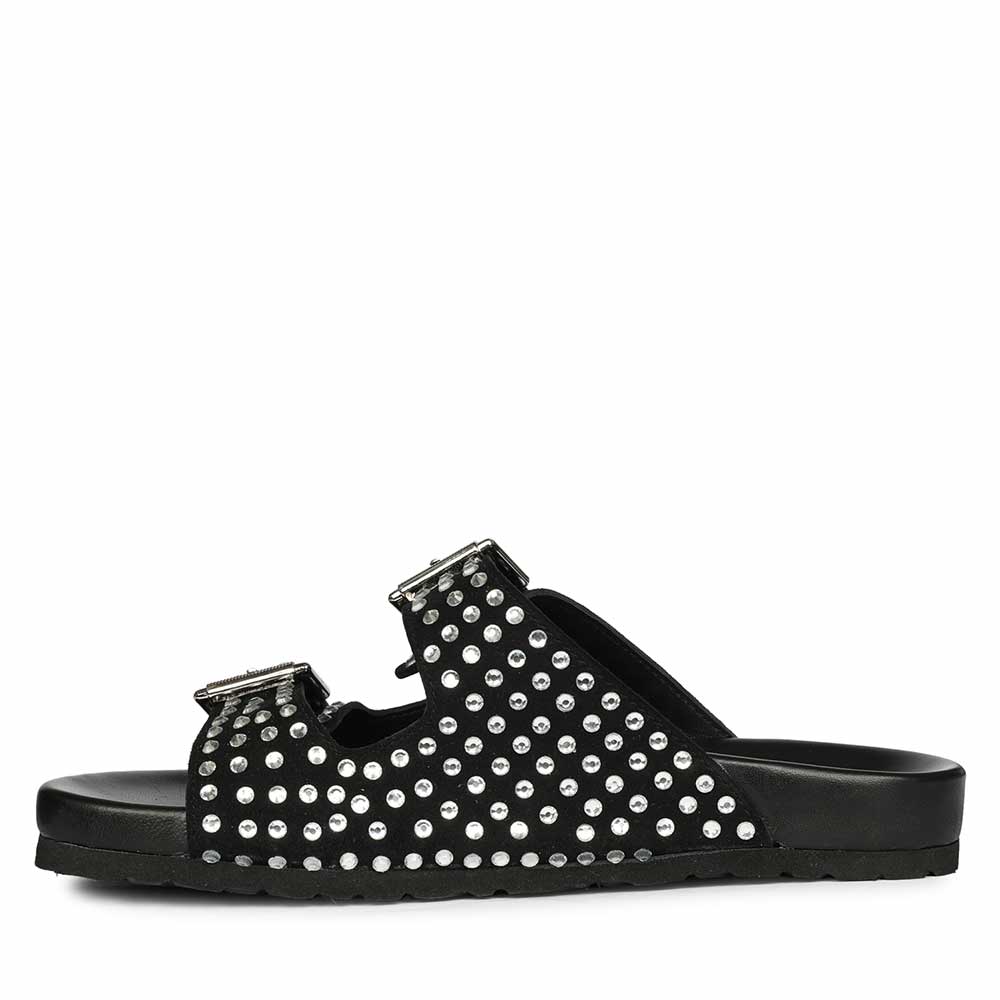 Saint Heidi Silver Strass Black Leather Flats