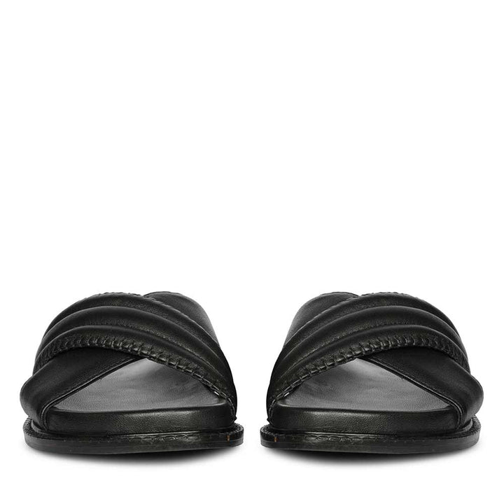 Saint Reya Padded Cross Strap Black Leather Flats