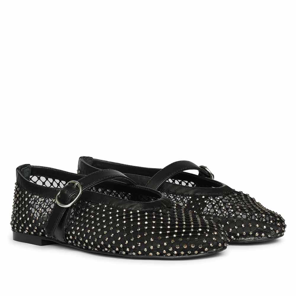 Saint Zoey Strass Embellished Black Leather Flats