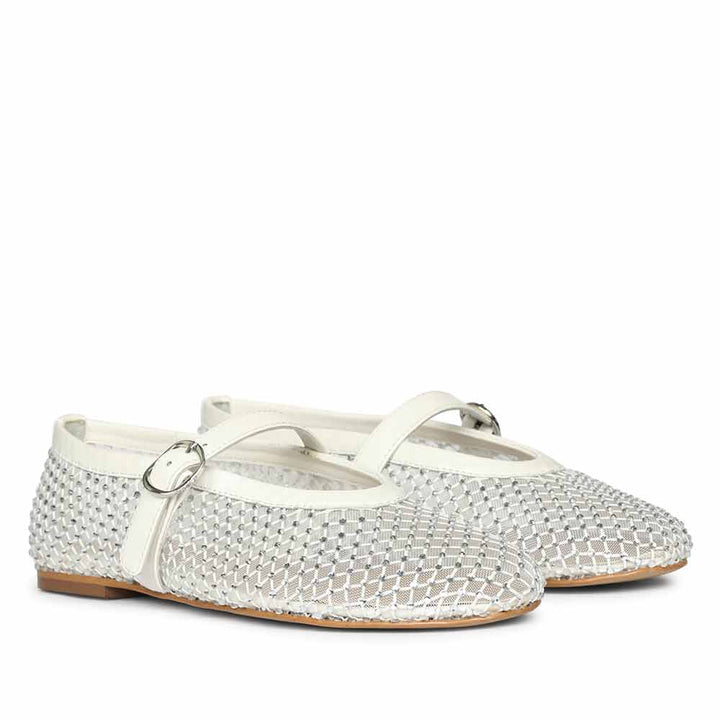 Saint Zoey Strass Embellished White Leather Flats