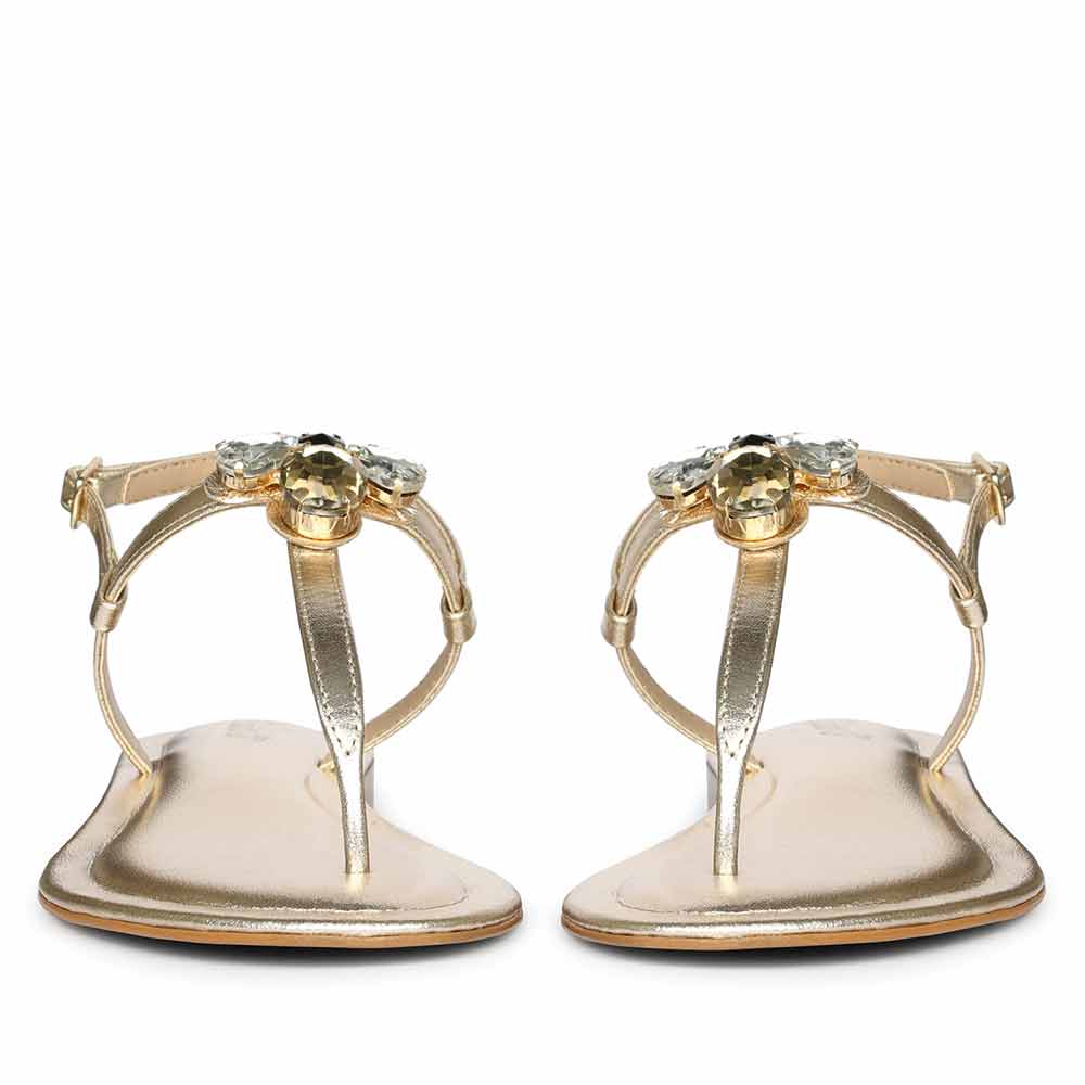 Saint Elara Stone Embellished Gold Leather Sandals