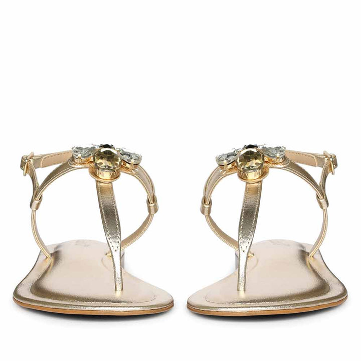 Saint Elara Stone Embellished Gold Leather Sandals
