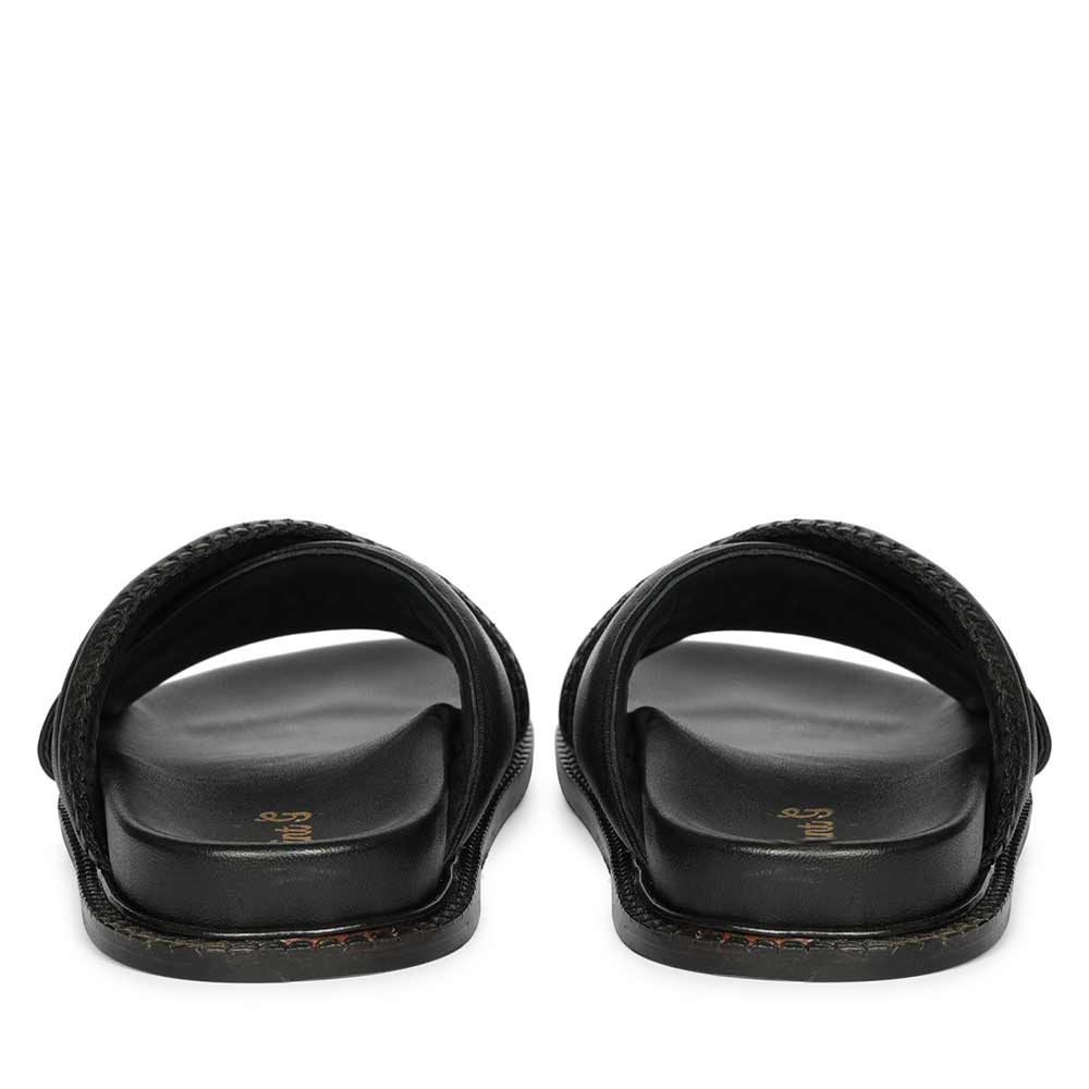 Saint Reya Padded Cross Strap Black Leather Flats