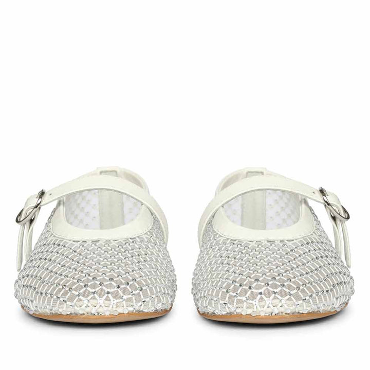 Saint Zoey Strass Embellished White Leather Flats