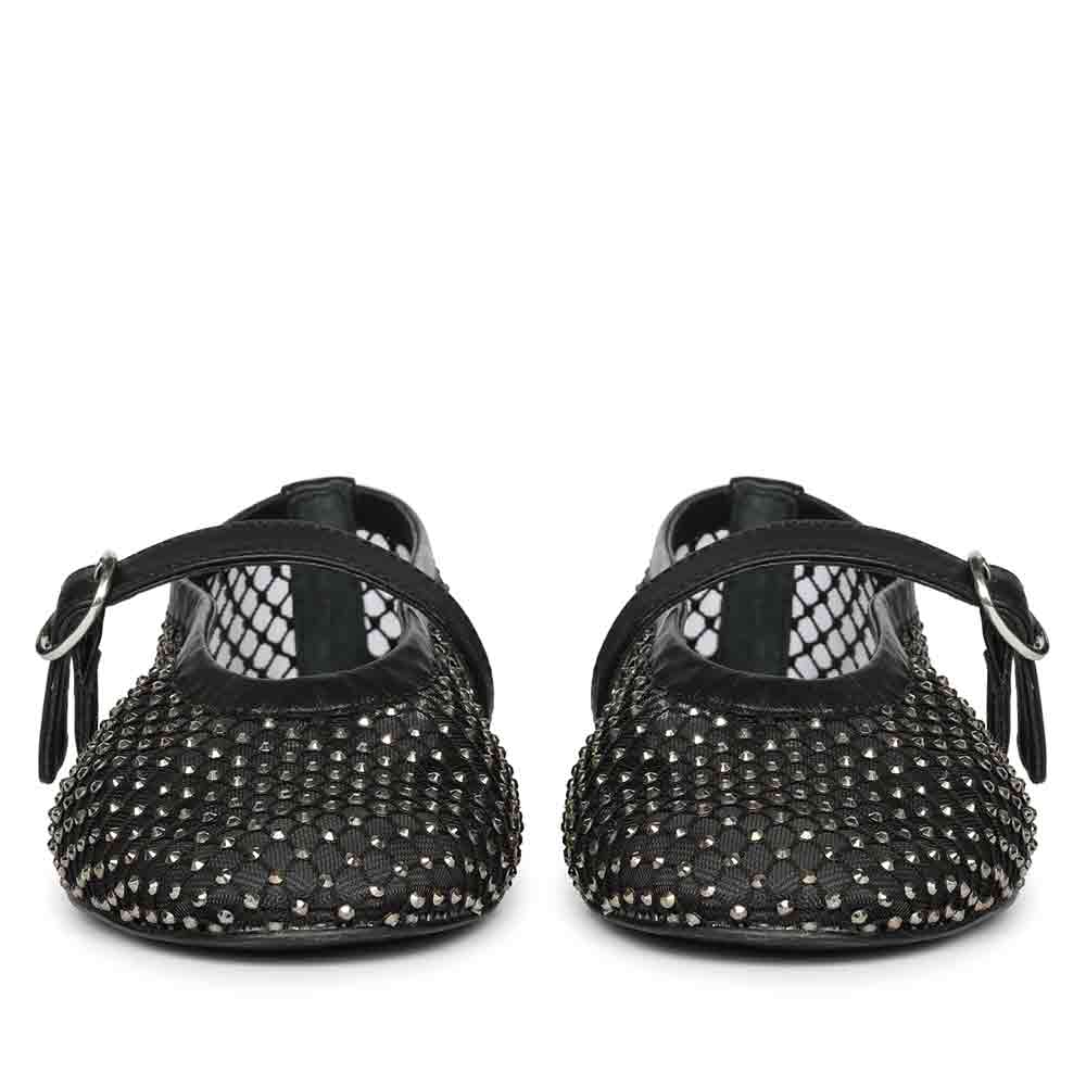 Saint Zoey Strass Embellished Black Leather Flats