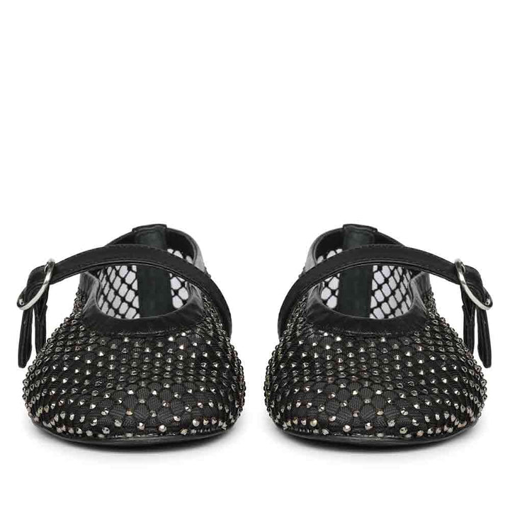 Saint Zoey Strass Embellished Black Leather Flats