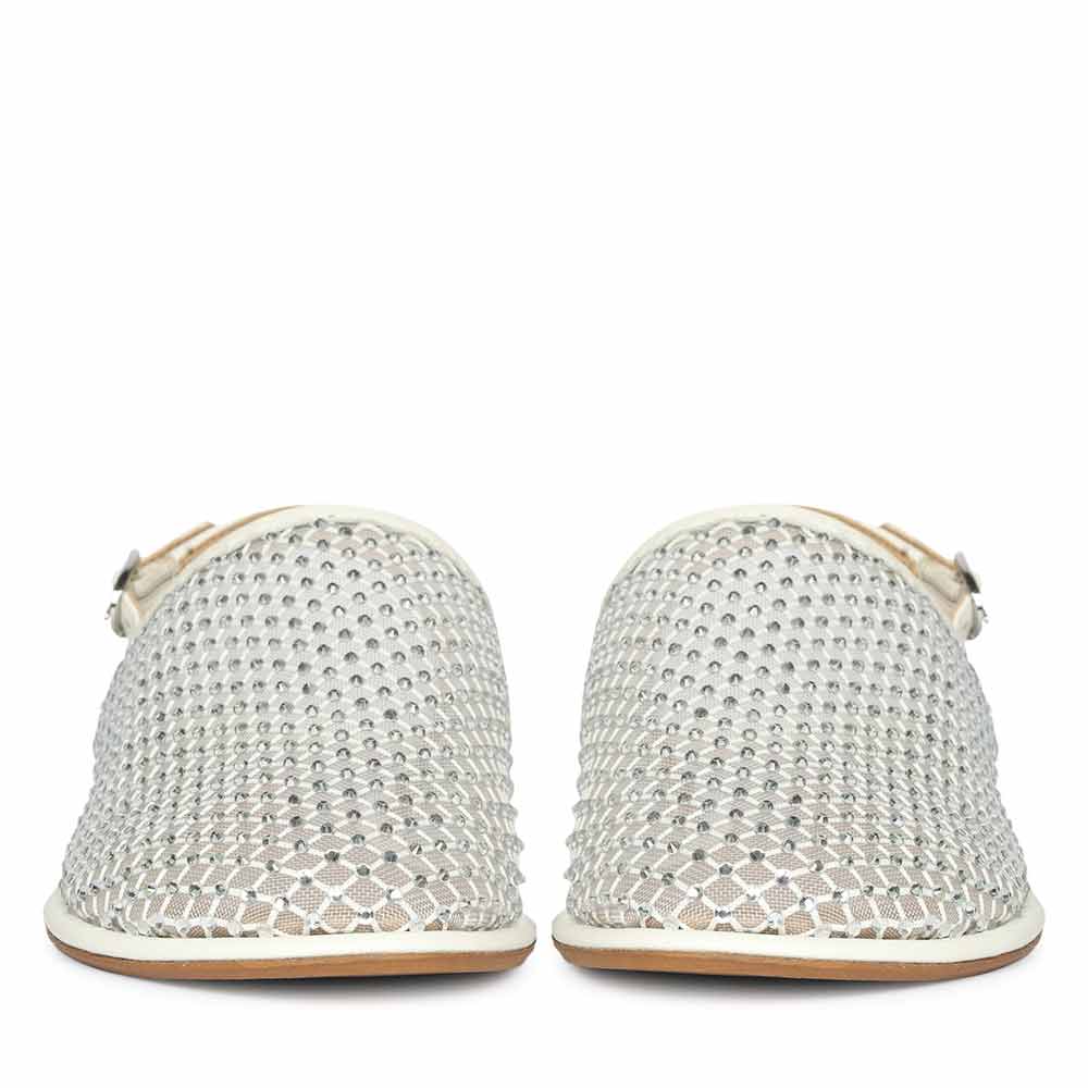 Saint Elira Strass Embellished White Mesh & Leather Flats