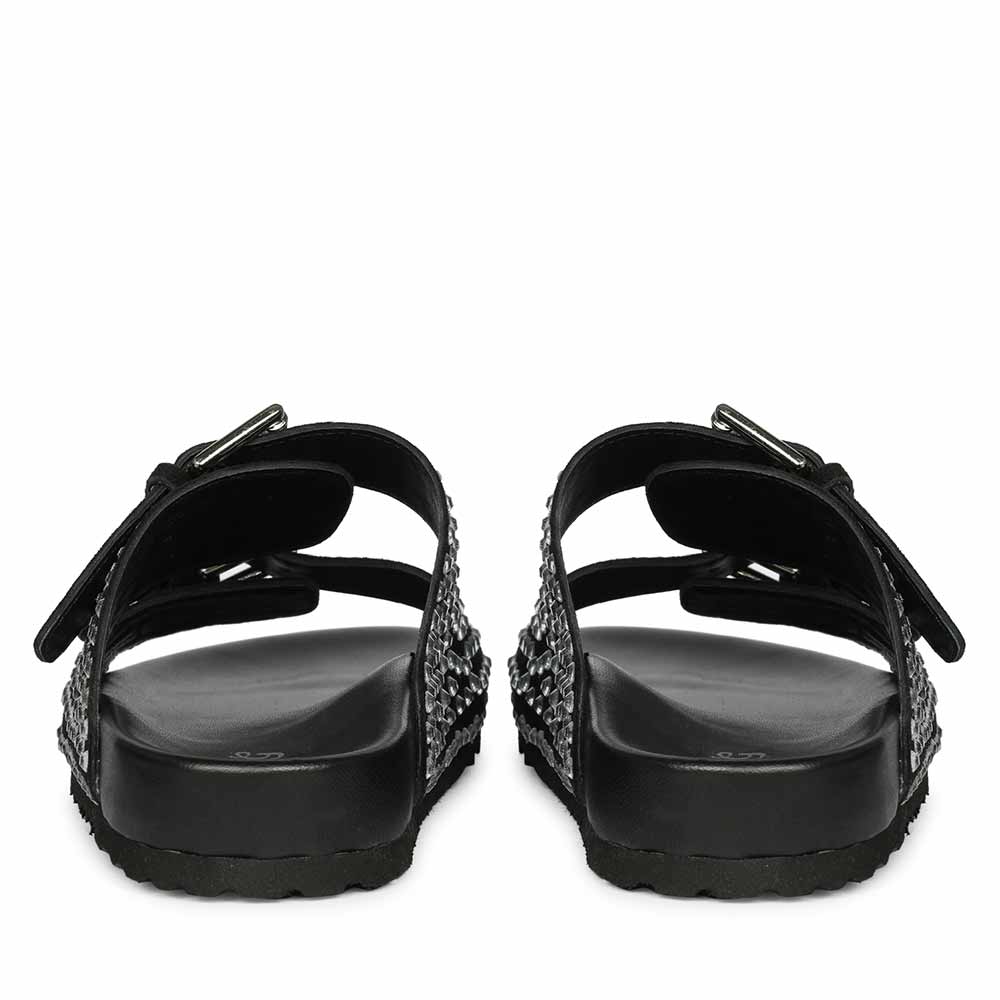 Saint Heidi Silver Strass Black Leather Flats