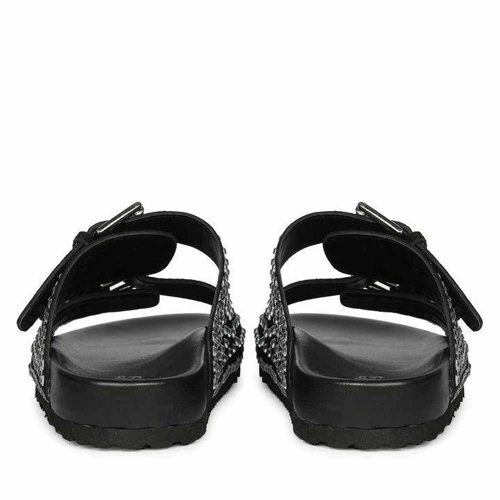 Saint Heidi Silver Strass Black Leather Flats