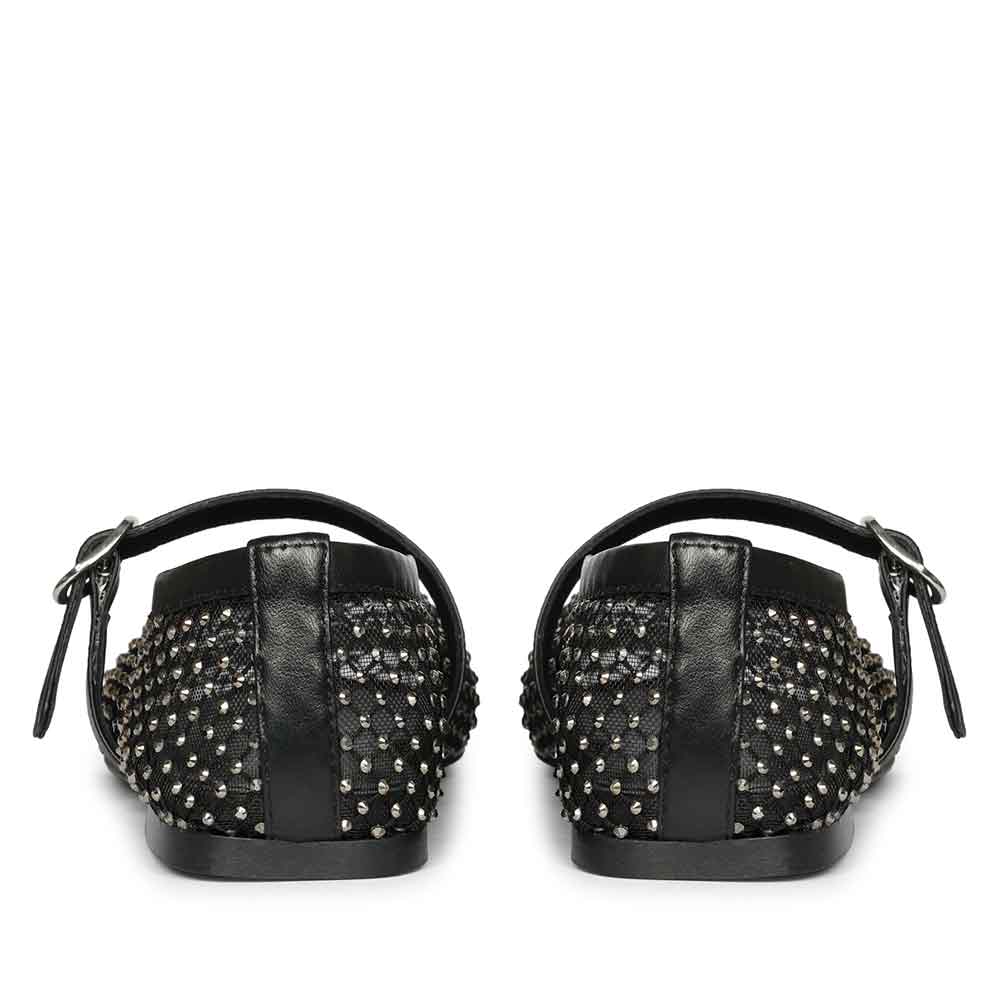 Saint Zoey Strass Embellished Black Leather Flats