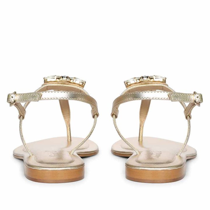 Saint Elara Stone Embellished Gold Leather Sandals