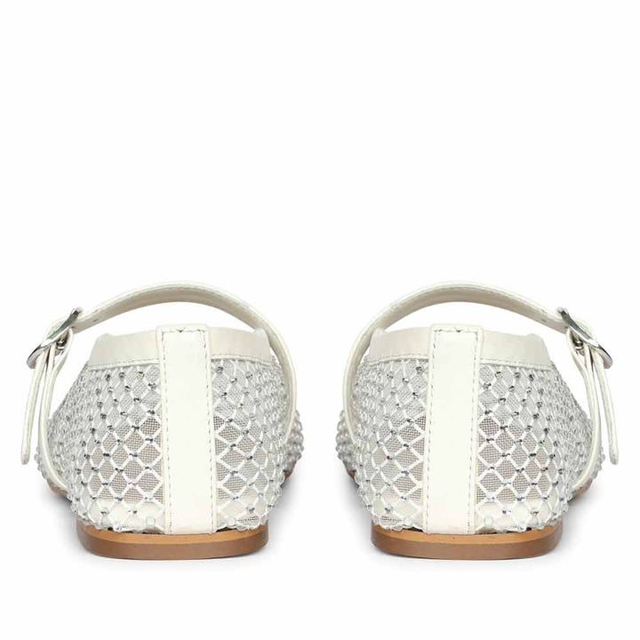 Saint Zoey Strass Embellished White Leather Flats