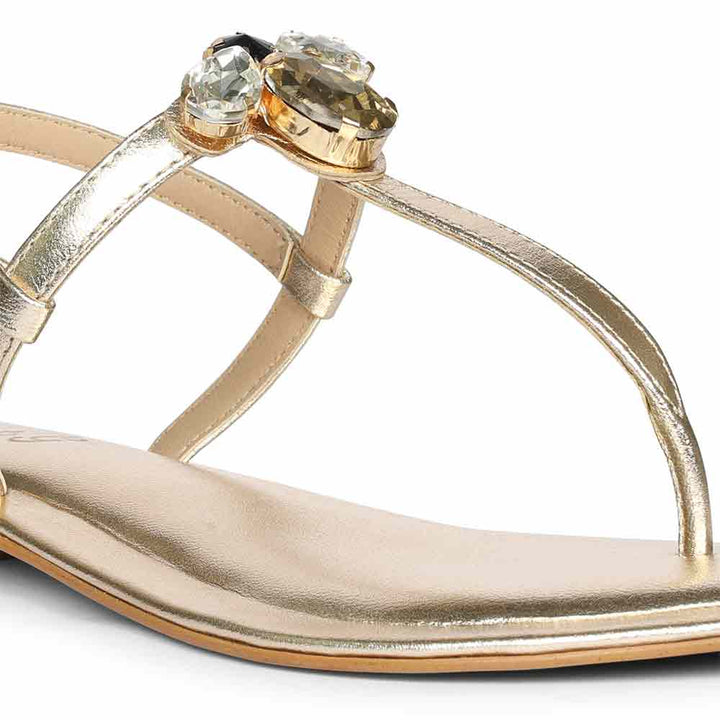 Saint Elara Stone Embellished Gold Leather Sandals
