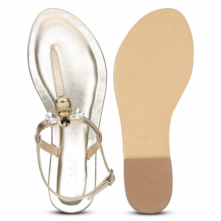 Saint Elara Stone Embellished Gold Leather Sandals