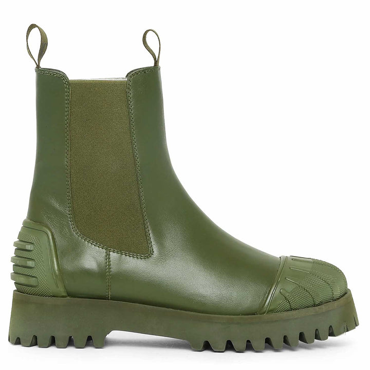 Saint Isla Green Leather High Ankle Boots - Stylish and durable footwear for a bold fashion statement. Elevate your look with these chic boots