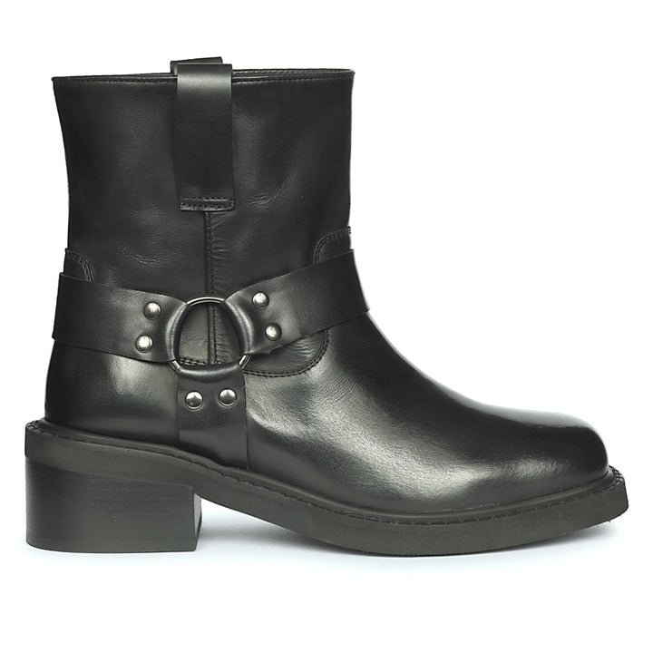 Saint Sally Saint Black Leather O-Ring High Ankle Boots