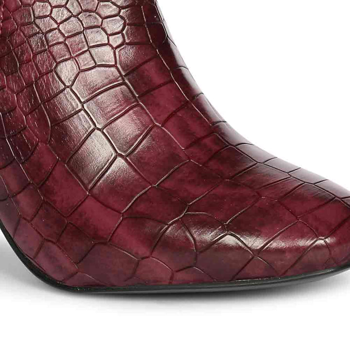 Saint Edwina Burgundy Croc Embossed Vegan Leather Ankle Boots